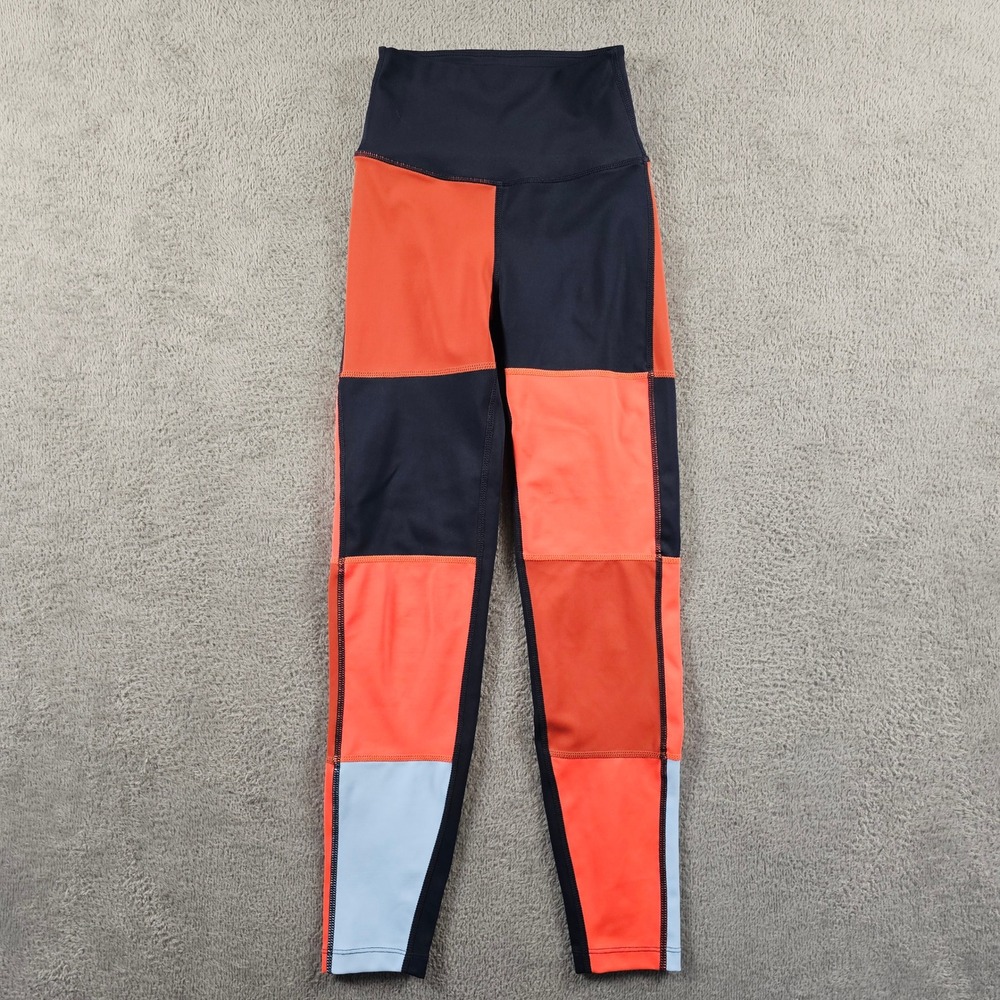 Splits59 Womens XS Colorblock Patchwork High Waist Leggings Navy Orange Blue